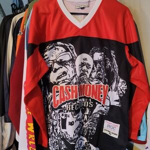 Cash Money Records Red and Black Men's Jersey